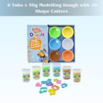Kiddy Clay 6 Colours Modelling Dough Set - 50g Each - 6 Tubs, 10 Shape Cutters & Roller, Soft, Clay for Creative, Packed in Display Box, Ideal for Arts, Crafts & DIY Projects - 300g - Image 2