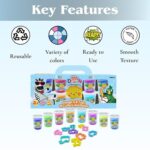 Kiddy Clay 8 Colours Modelling Dough Set - 50g Each - 8 Tubs, 10 Shape Cutters & Mini Roller, Soft, Clay for Creative, Packed in Paper Box, Ideal for Arts, Crafts & DIY Projects - 400g - Image 4