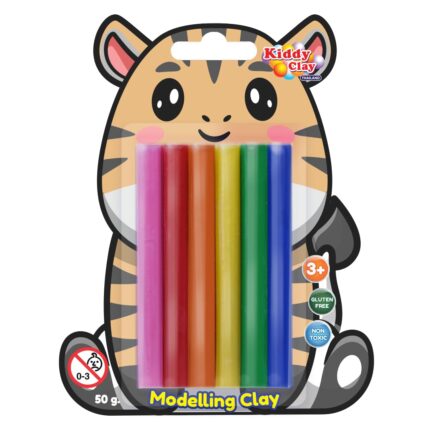 Kiddy Clay Pack of 6 Modelling & Sculpting Clay (50g.), Colorful Reusable Children Soft Clay, Creative Art & Crafts, Ideal Gift for Kids, Blister Card