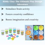 Kiddy Clay 6 Colours Modelling Dough Set - 50g Each - 6 Tubs, 10 Shape Cutters & Roller, Soft, Clay for Creative, Packed in Display Box, Ideal for Arts, Crafts & DIY Projects - 300g - Image 4