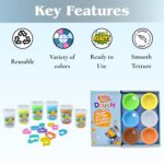 Kiddy Clay 6 Colours Modelling Dough Set - 50g Each - 6 Tubs, 10 Shape Cutters & Roller, Soft, Clay for Creative, Packed in Display Box, Ideal for Arts, Crafts & DIY Projects - 300g - Image 5